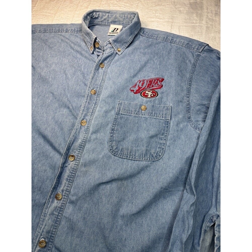 Vintage 90's  San Francisco 49ers Blue Denim Shirt Men's Large  Dynasty Legends